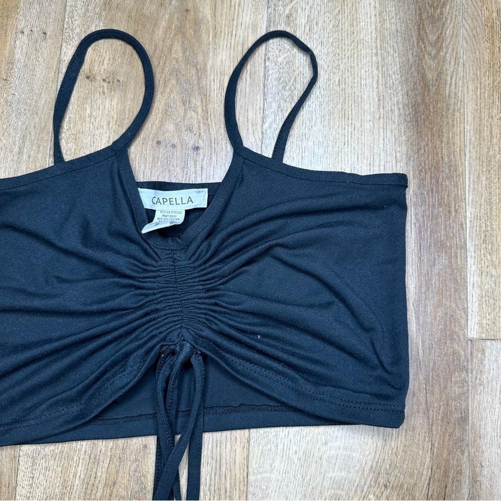 Capella Black Adjustable Scrunched Crop Top Size Small - Picture 2 of 9